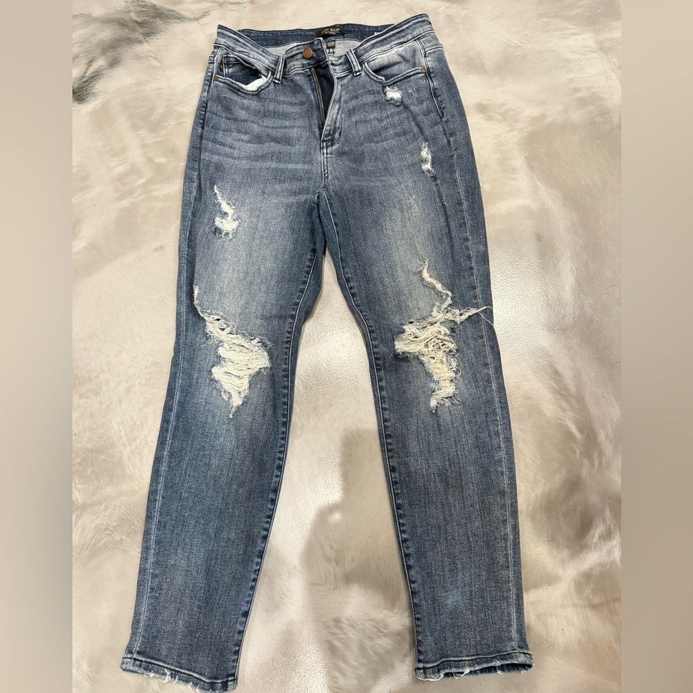 Judy Blue Distressed Skinny Jeans - Classic Blue